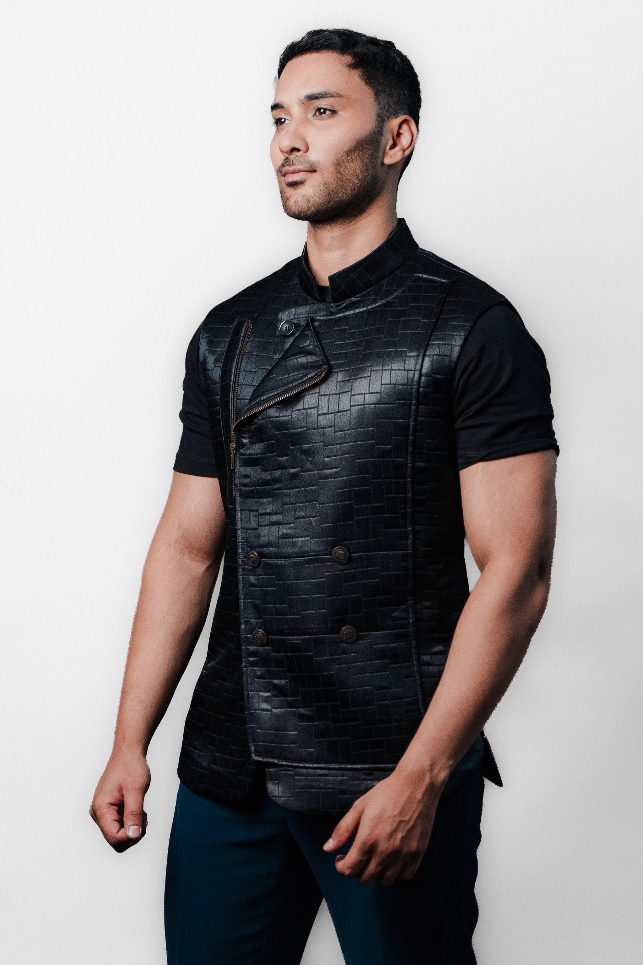 Noir Leather Nehru Jacket