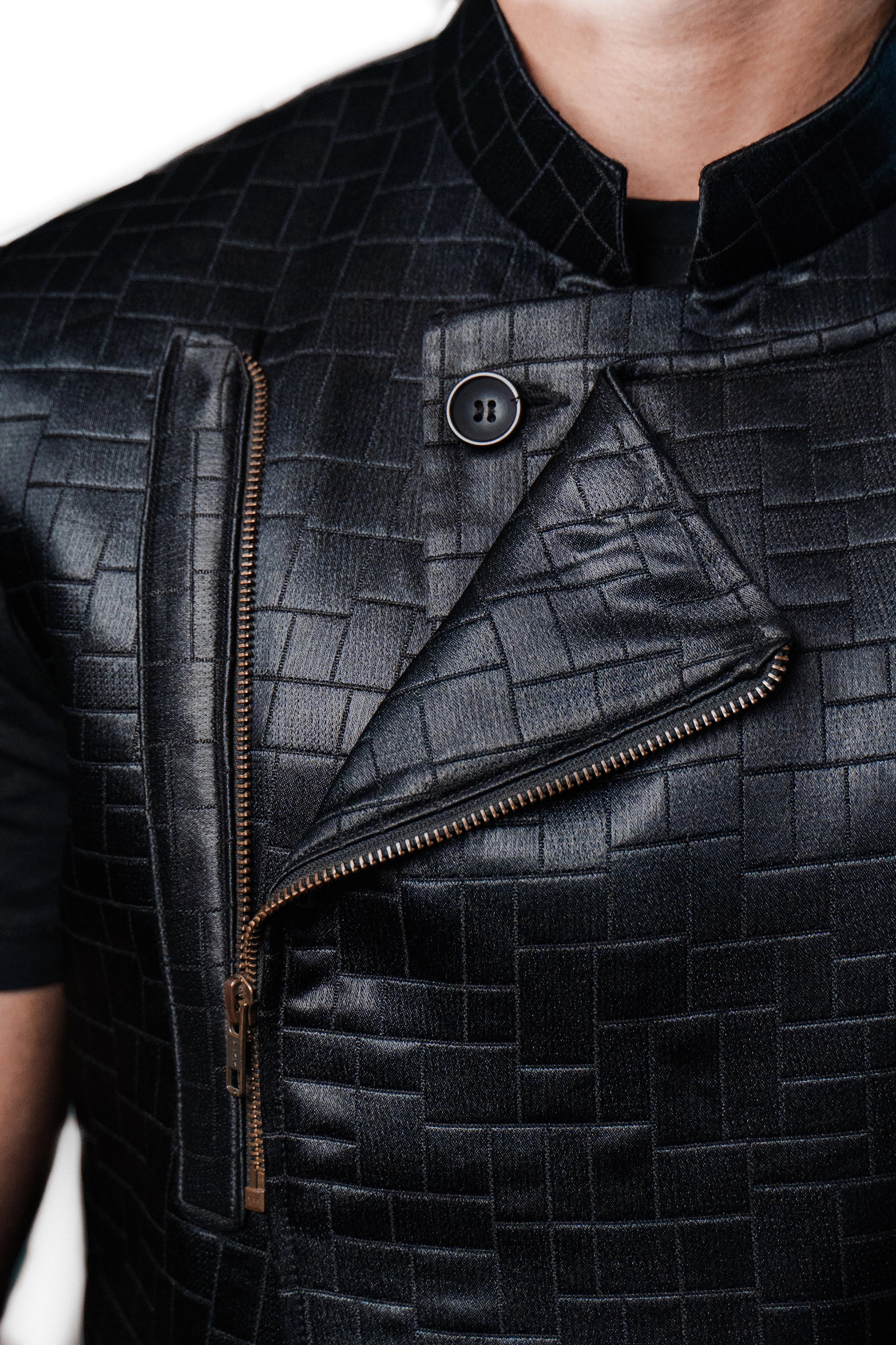 Noir Leather Nehru Jacket